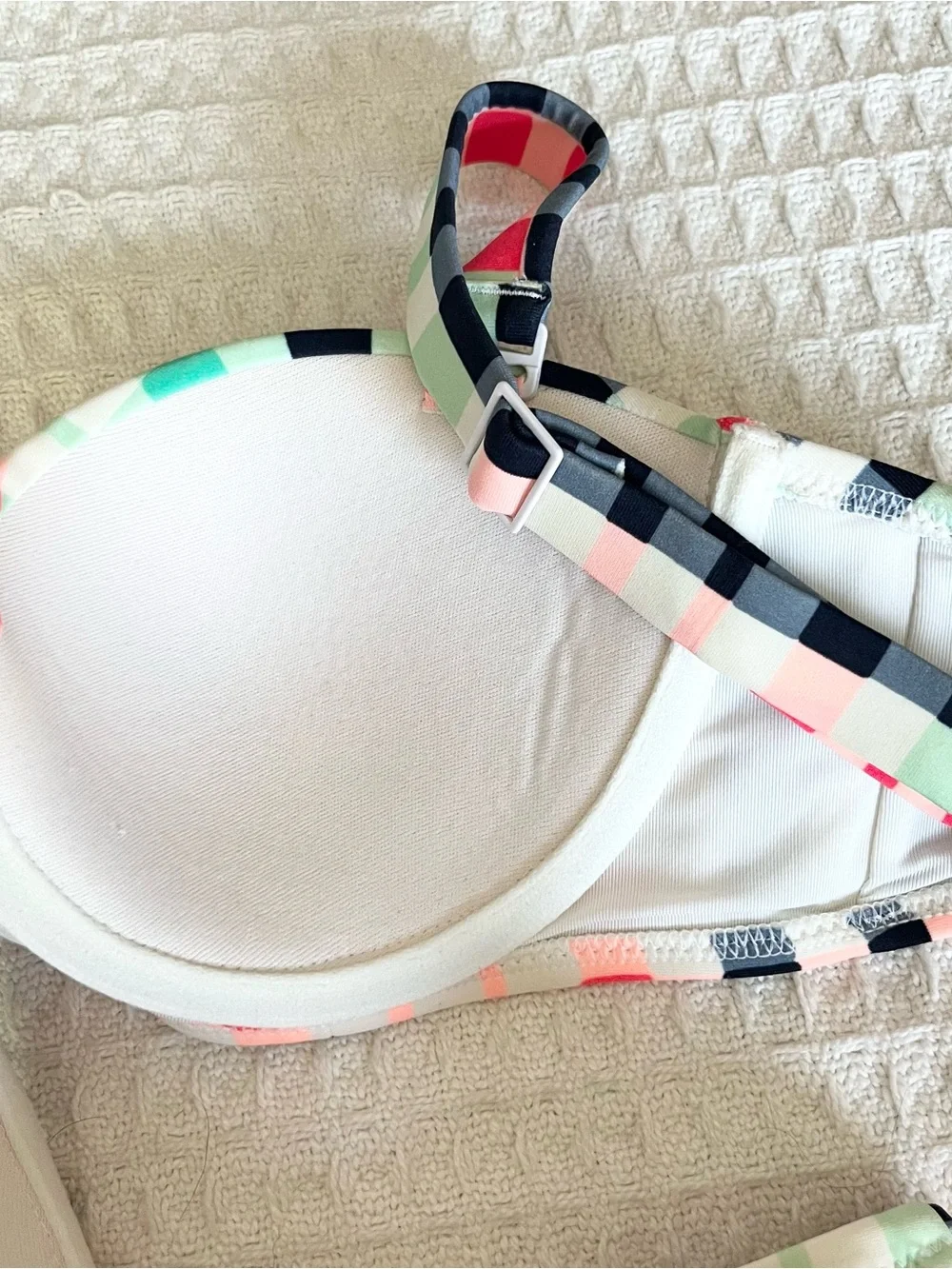 aerie Pink, Mint & Black Plaid High-Waist Swim Bikini medium 32C